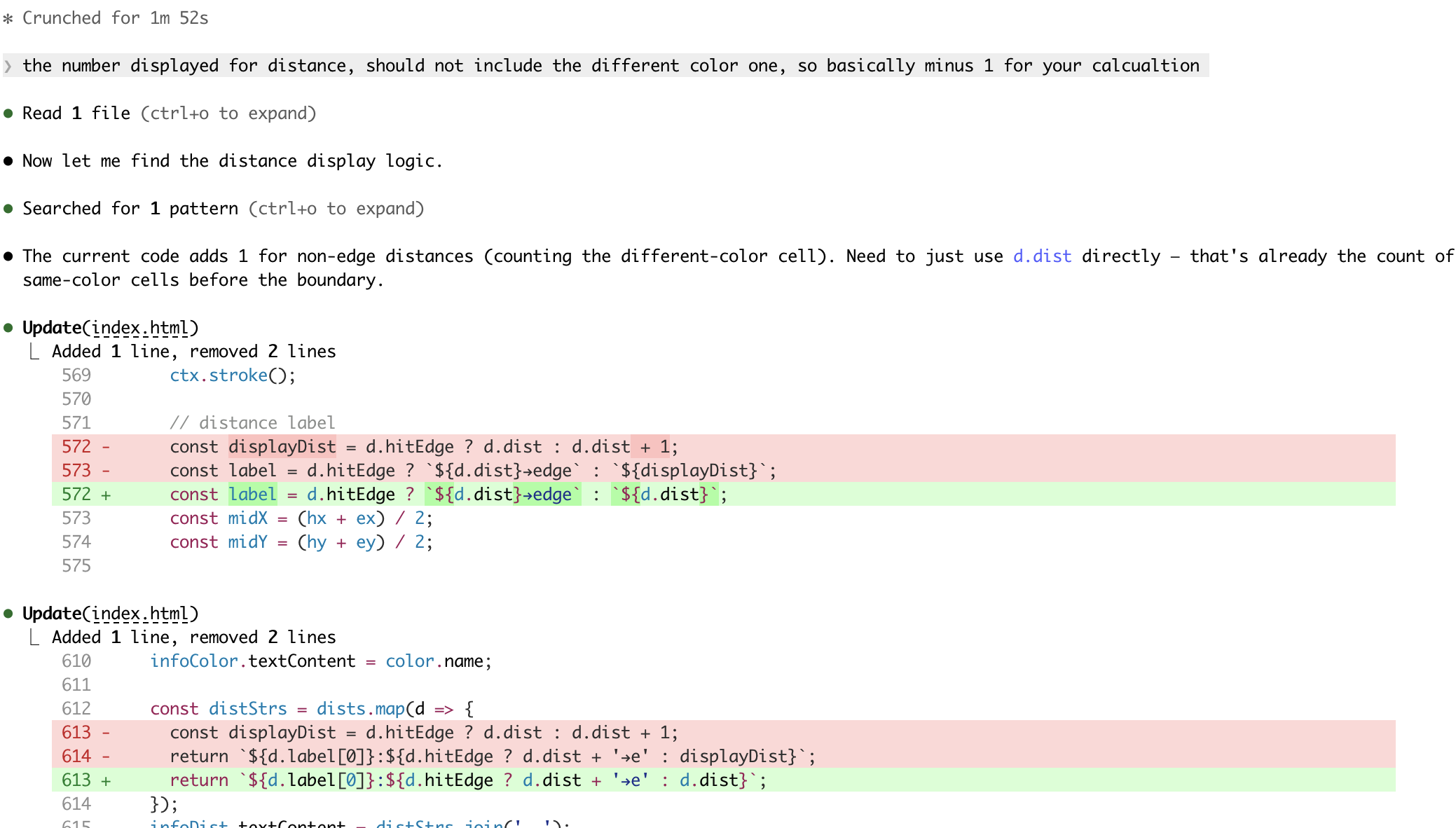 Fixing distance calculation